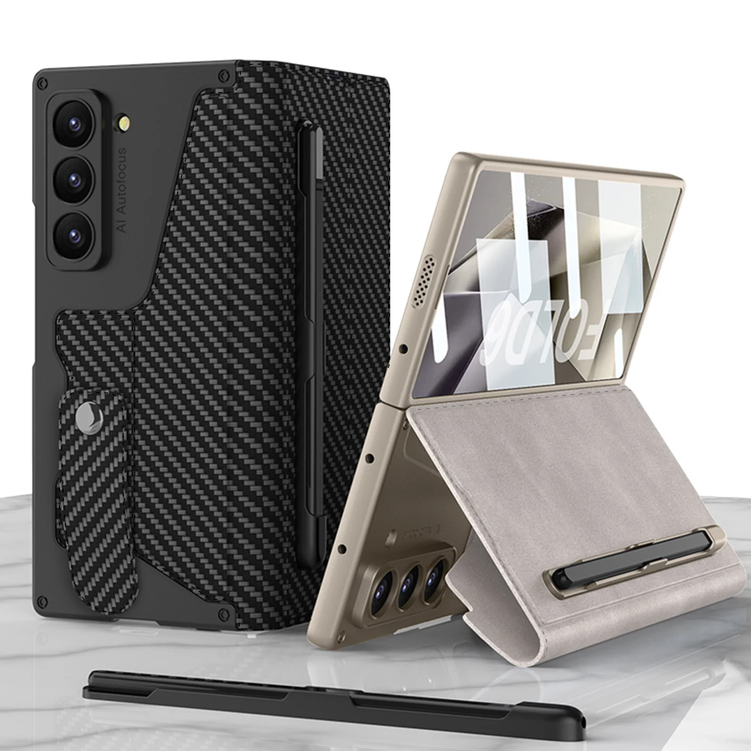 For Samsung Galaxy Z Fold 6 Case Skin Friendly Matte Flip Leather Pen Slot with Tempered Film Shockproof Back Cover Accessories