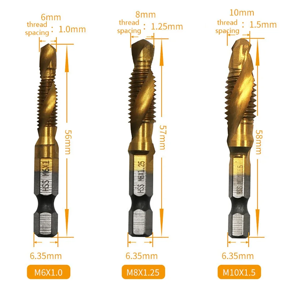 Sechs kant schaft Gewinde bohrer titan beschichtet hss Schrauben bohrer Gewinde metrische Schraube Maschinen verbund gewinde m3 m4 m5 m6 m8 m10 Handwerkzeuge