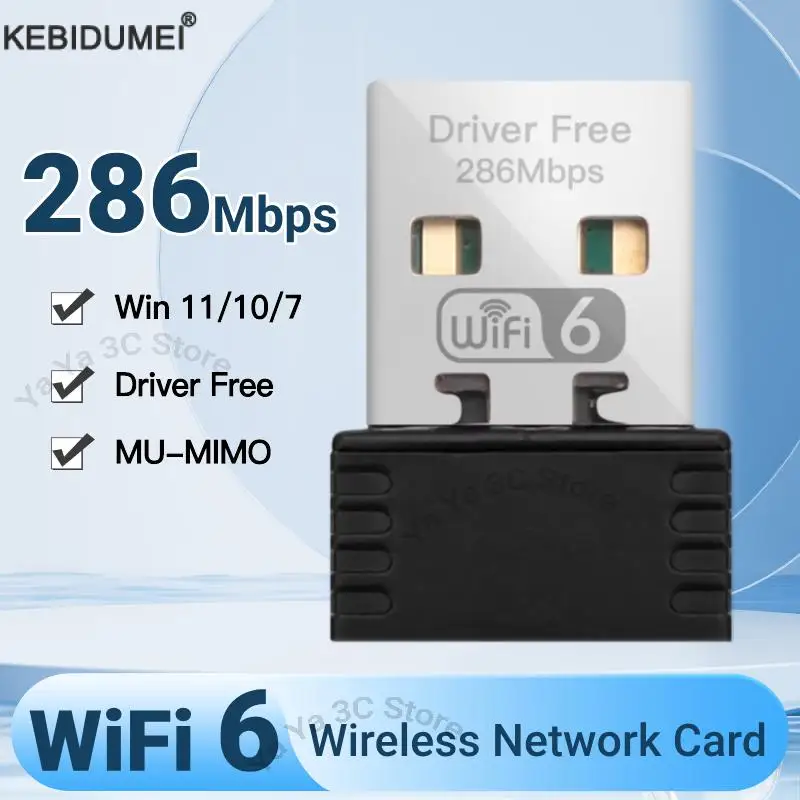

286Mbps Network Card WIFI 6 Adapter Mini USB Dongle 2.4GHz 802.11AX Signal Reception For PC Laptop Windows 10/11 Driver Free