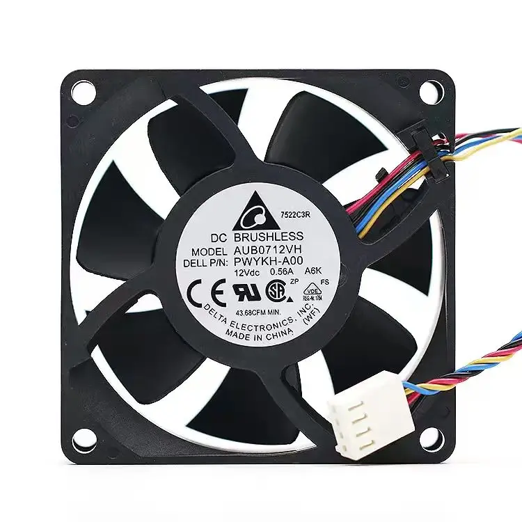 Ventilateur de refroidissement à température contrôlée par PWM à 4 fils AUB0712VH 12V 0,56A 7CM 7025 pour Delta