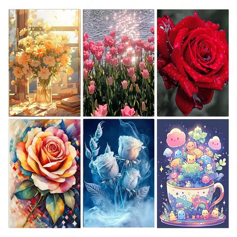 DIY 5D Diamond Painting, Flower Bouquet, Suitable for Adults and Beginners Set Decorative Hanging Painting