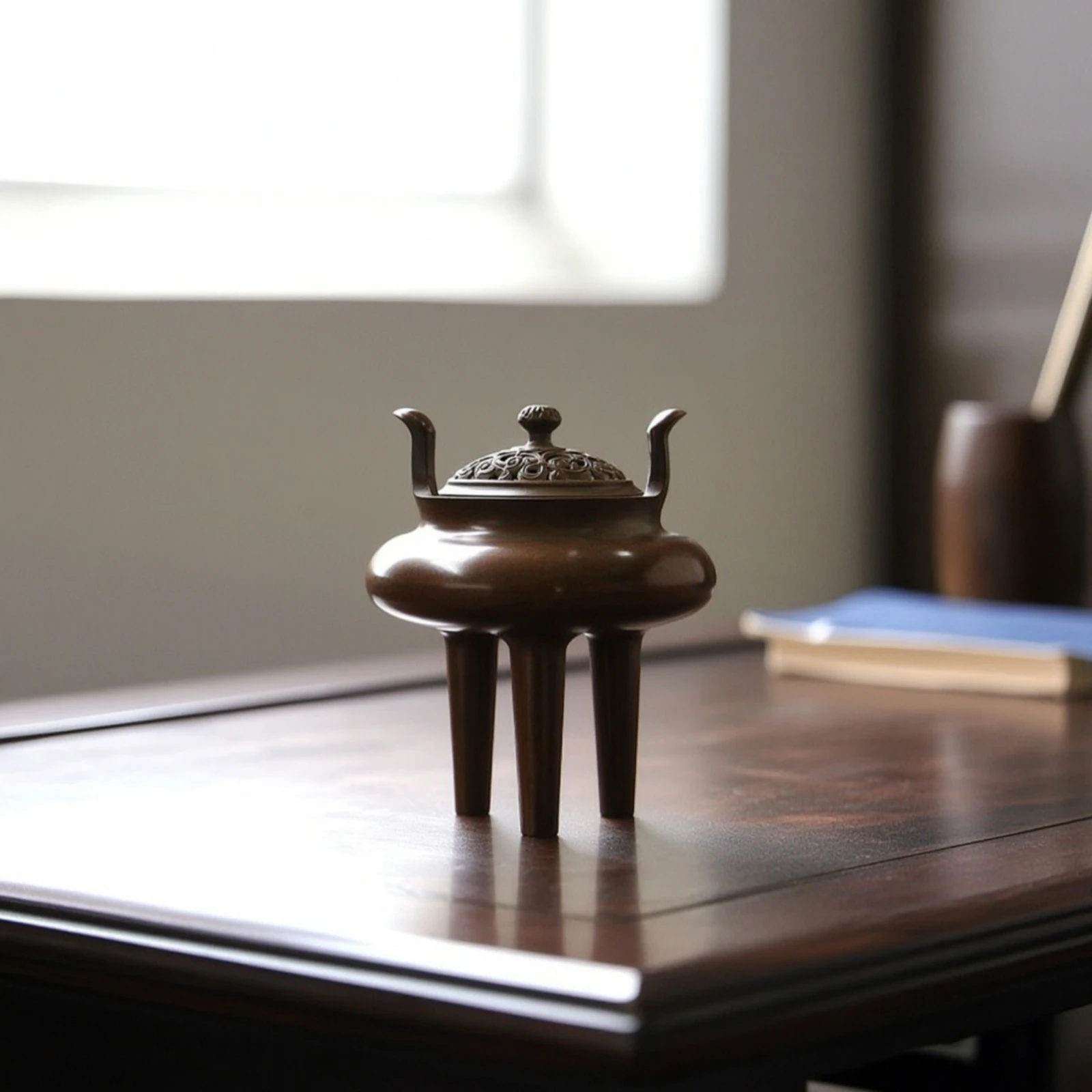 Copper Incense Burner Pierced Incense Burner with Lid Tripod Censer Compact Vessel Feng Shui for Tea Room, Home