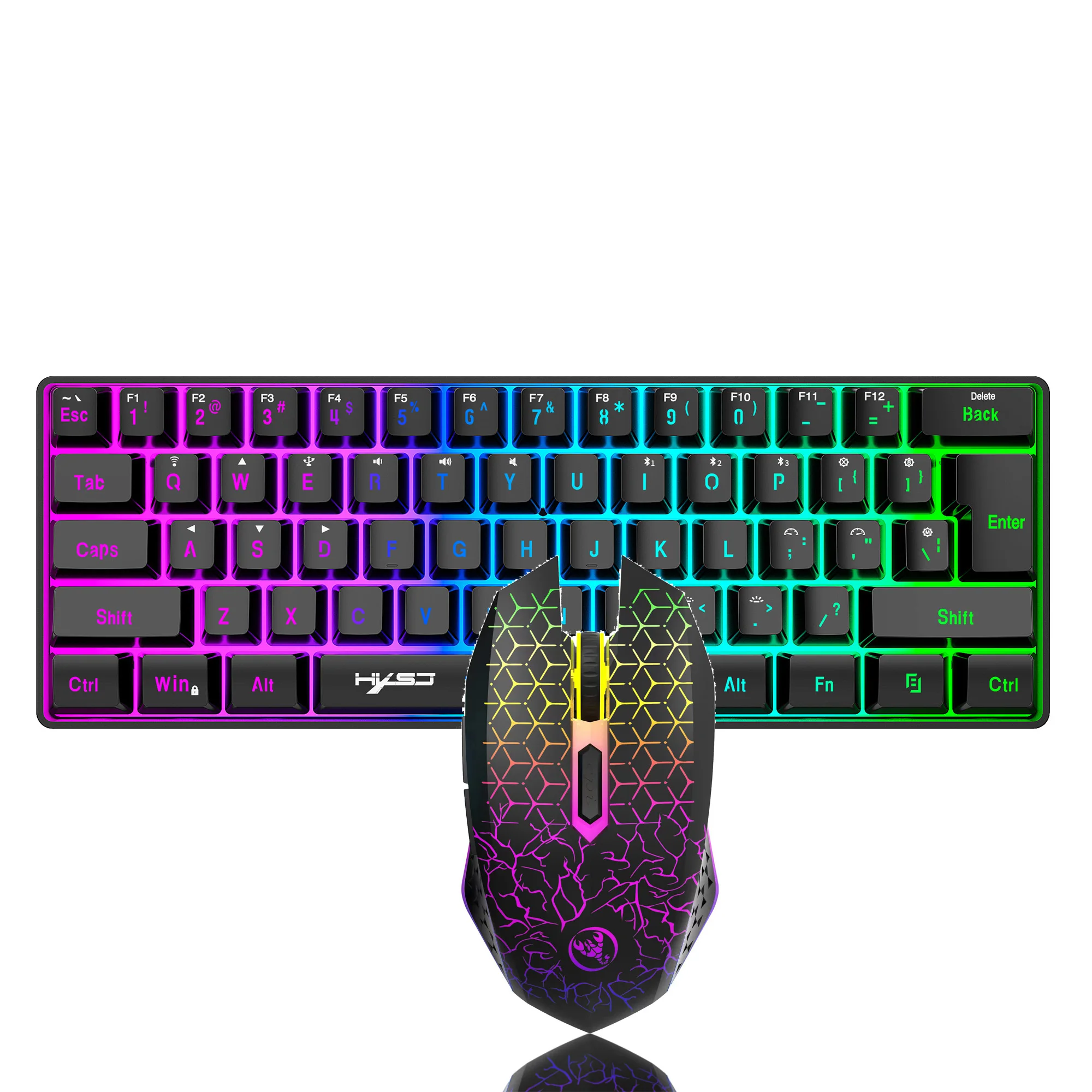 New arrival mini 61-key wireless gaming keyboard and mouse kit combos rgb backlit ergonomic ABS game set for laptop home gamer