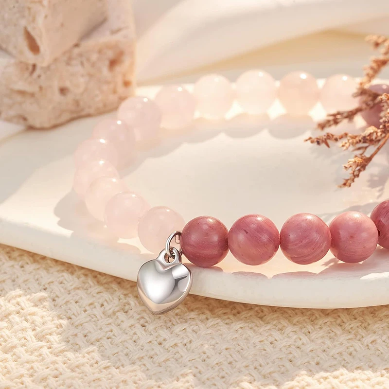 8mm Natural Stone Bracelets For Women Men Bohemian Love Heart Pendant Bangle Handmade Beaded Couple Bracelet Holiday Gifts K0