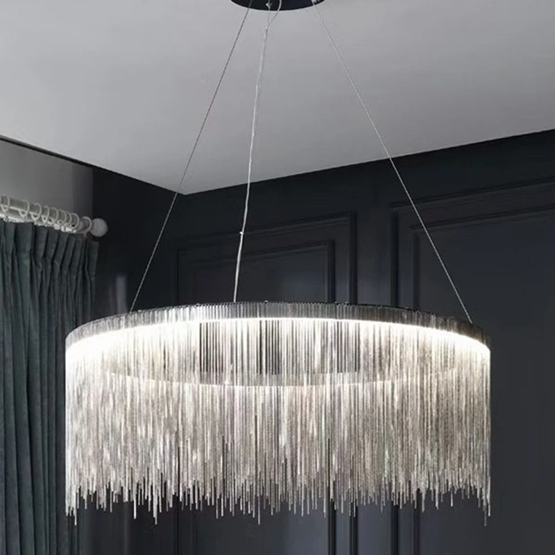 Imagem -02 - Lustres Suspensos de Prata com Borla Lustres de Luxo para Sala e Quarto Decoração Nórdica Luminária Criativa para Restaurante