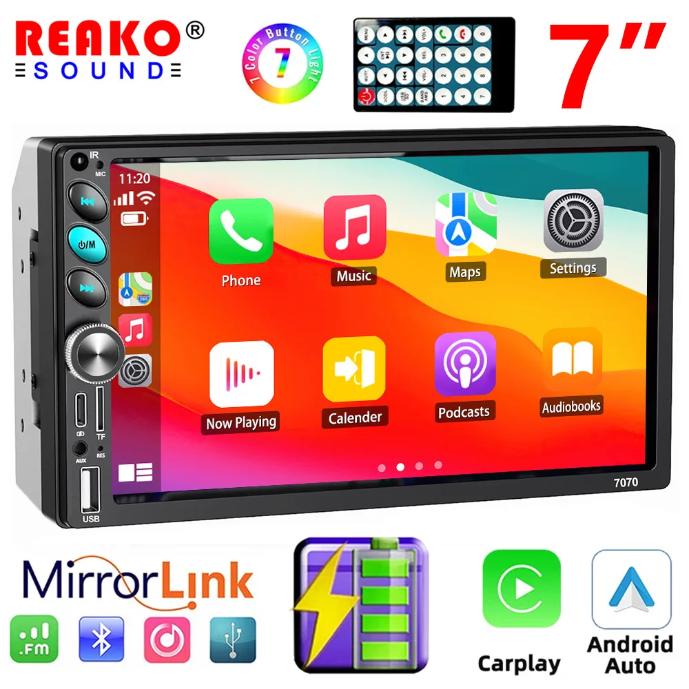 

REAKOSOUND 7 inch Touch Screen Car Radio Carplay Android Auto Audio Multimedia Video Player Stereo 2 Din MP5 Head Unit NO DVD