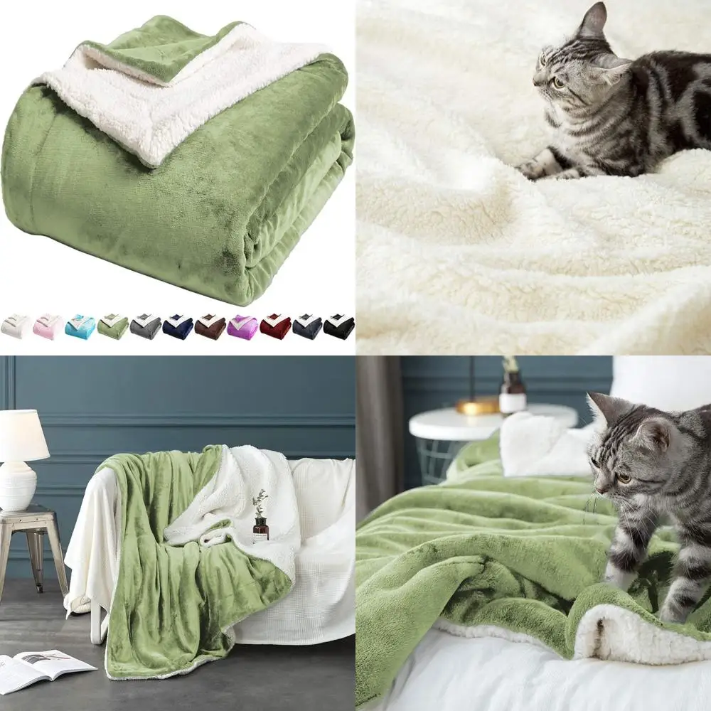 

Двойное флисовое одеяло из шерпы — плюшевое, уютное и теплое покрывало из микрофибры Sage Green