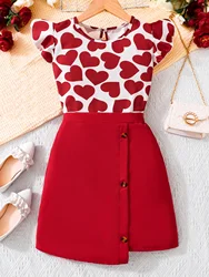 Summer Sweet Beauty Retro Hong Kong Style Red Top Half Skirt Two Piece Set