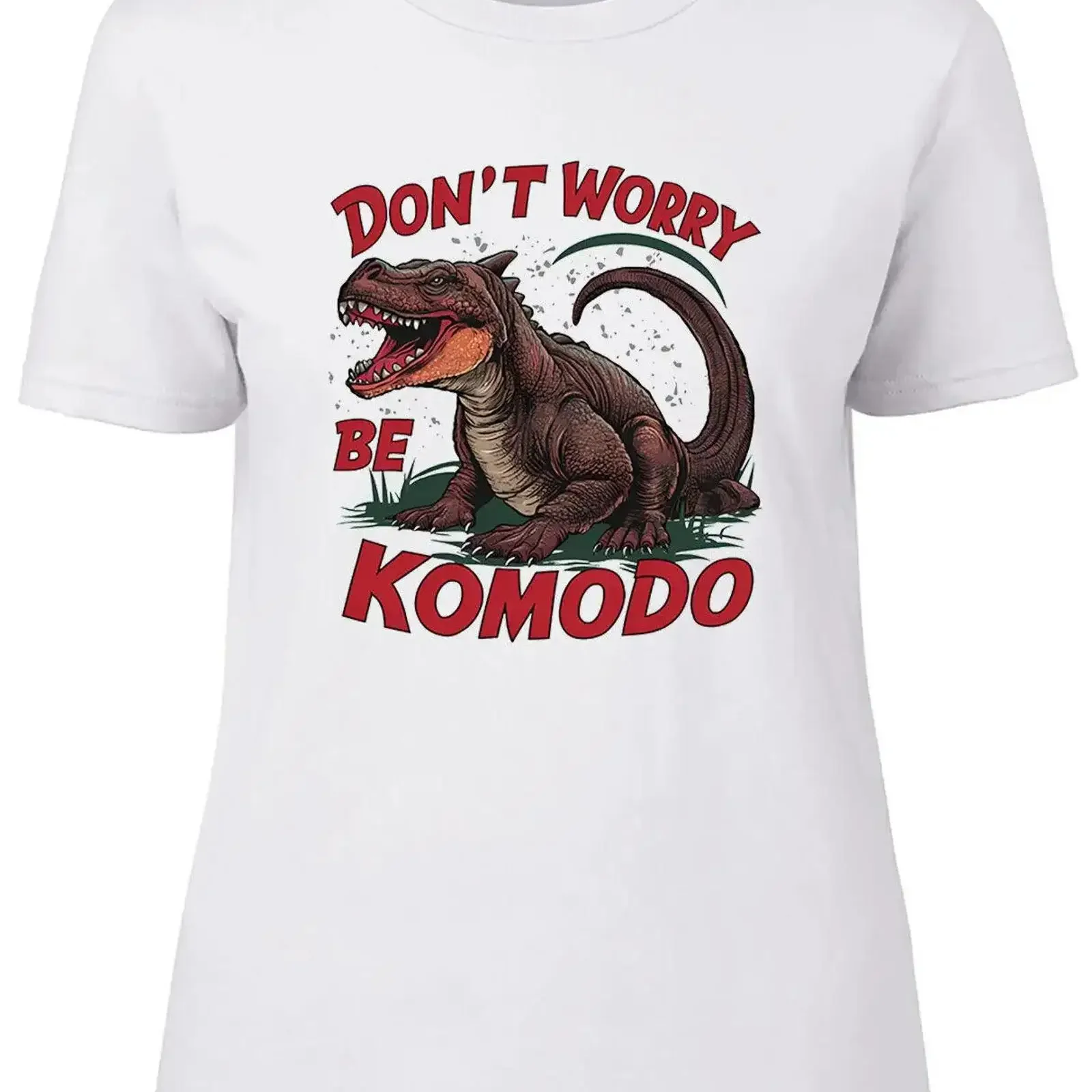 

Don't Worry Be Komodo Womens T Shirt Funny Dragon Ladies vintage Washed graphic Unisex homme fashion Top For Everyday Wear