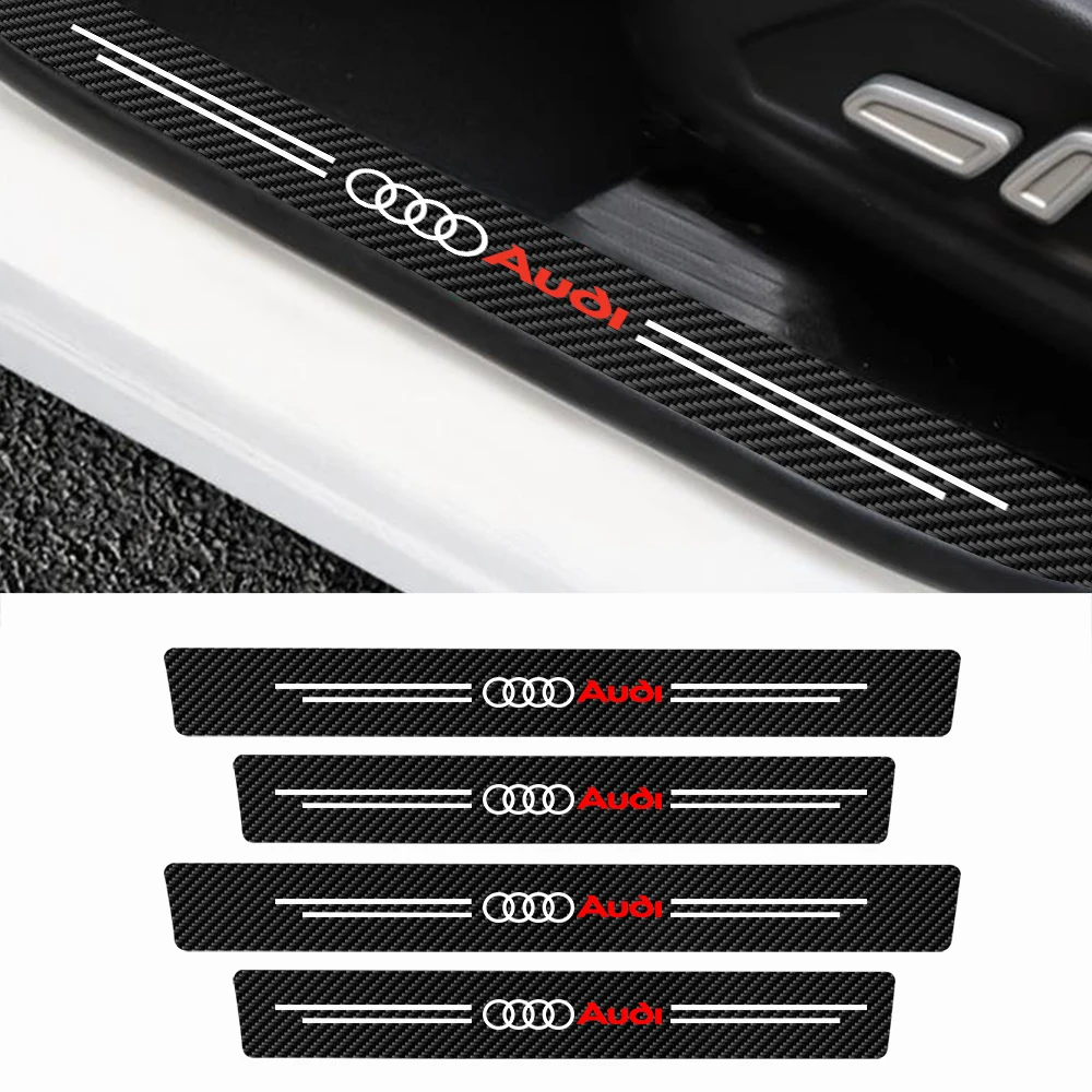 4 Stück Kohlefaser-Autotürschwellenschutz-Aufkleber Kratzfeste Schwellenabdeckungen Ventilkappen für Audi Sline A3 S4 B5 C6 Q3 Q5 RS6