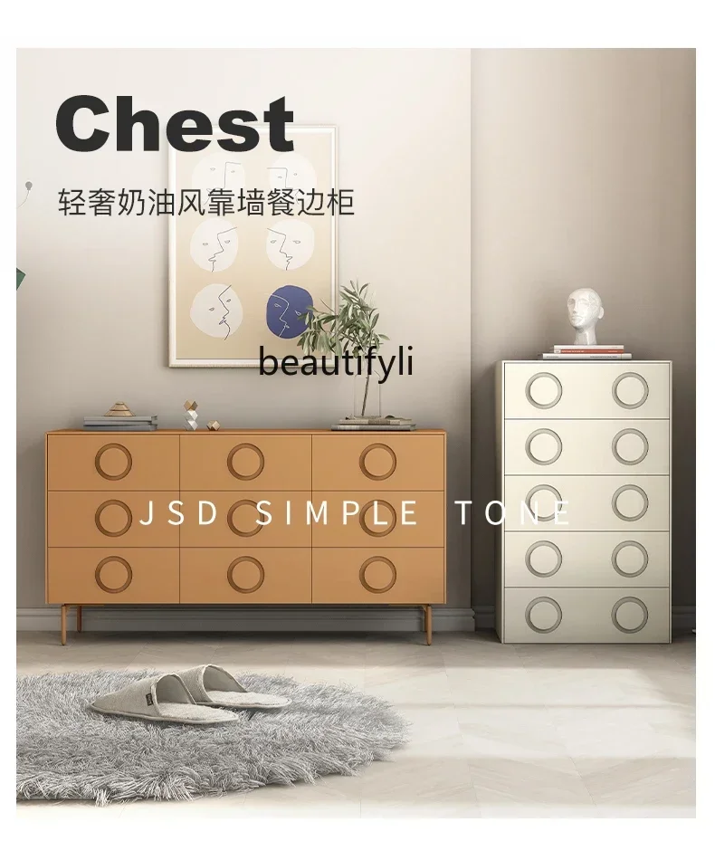 

SS ss7486 Light luxury cream style bucket cabinet Solid wood bedroom storage locker Living room dining side cabinet against the