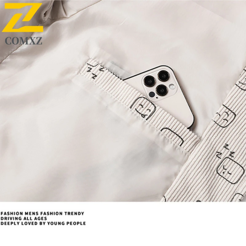 High Quality Jackets Men's 2025 New Autumn Fashion Corduroy Printed Windproof Jacket Male Casual Korean Single Breasted Coat