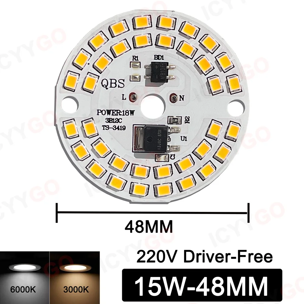 10PCS LED Light Source Board Driver-Free 3W 5W 7W 9W 12W 15W 18W 2835 Round High Voltage 220V Constant Current Light Board Bulb