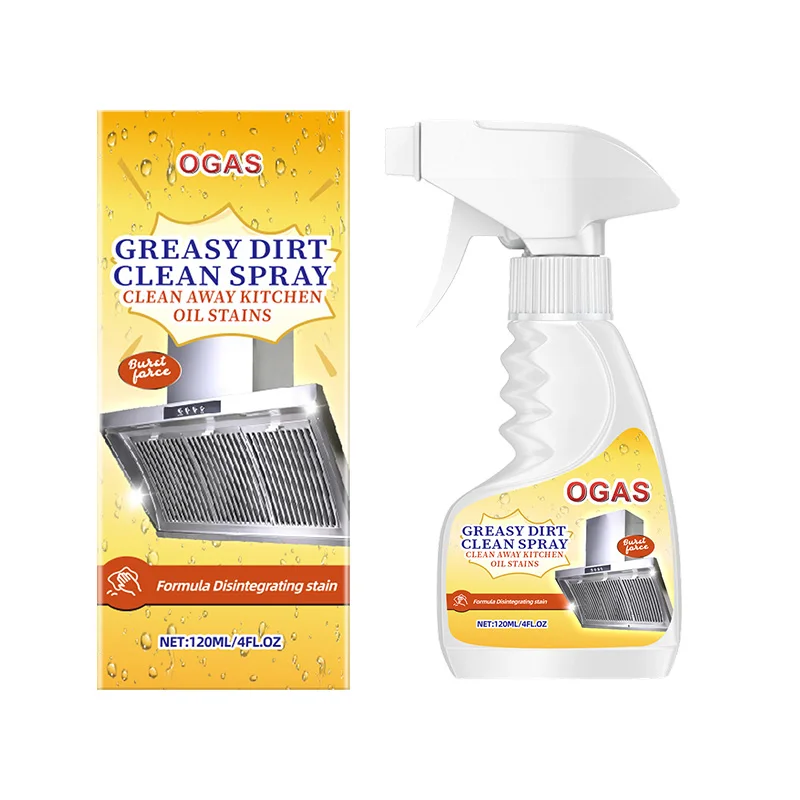 Kitchen Grease Cleaner Spray 120ml, Heavy‑Duty Stubborn Oil Stain Remover for Range Hood Stove Cookware Tile, Mild Safe Multi‑Purpose Kitchen Degreaser