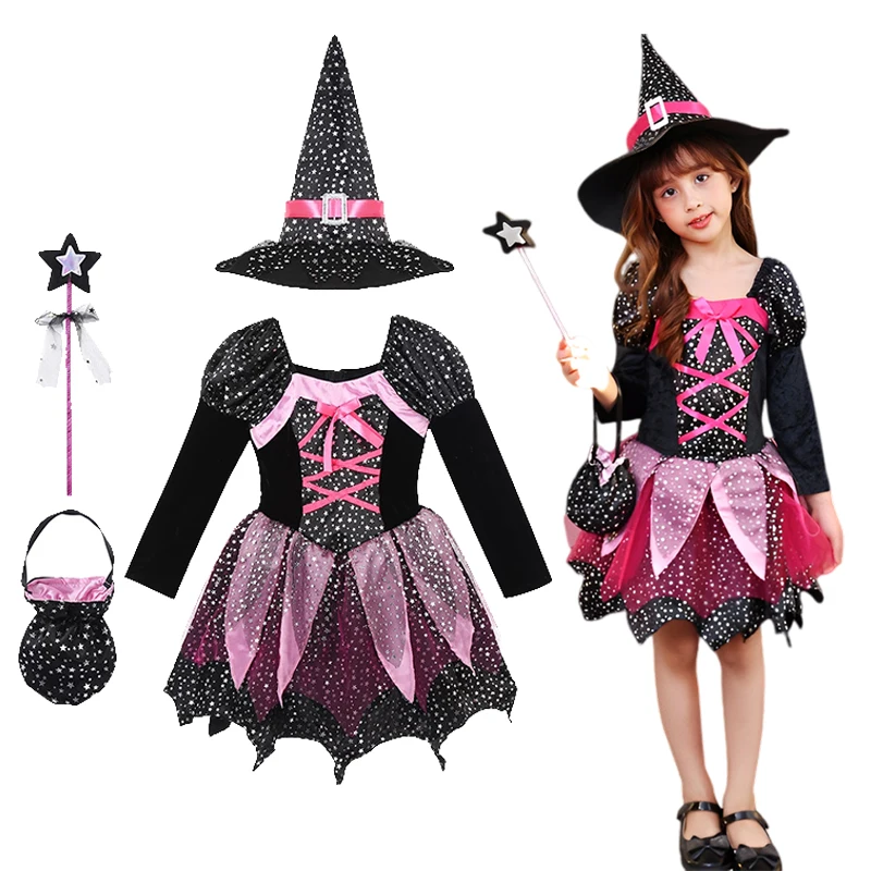 Halloween Costume Girl Witch Dress Toddler Clothes Kids Cosplay Costume Abóbora Imprimir Sem Mangas Romper Jumpsuits Party Clothing