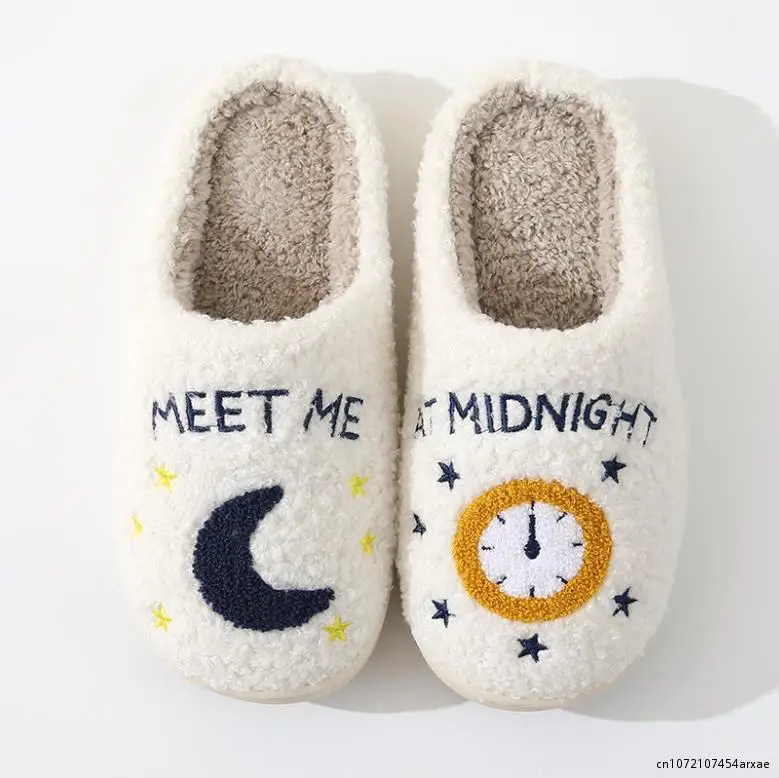 Cute Warm Meet Me At Midnight Slippers Cushion Slides Soft Warm Comfort Flat Fur Woman Cartoon Ramadan House Slipper Funny Shoes