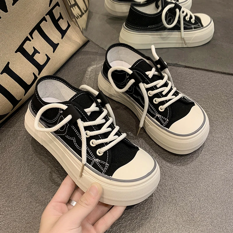 

Women Platform Canvas Shoes Lace Up Chunky Sneakers Female Outdoor Trainers Fashion Big Toe Casual Shoes Sapatos Feminino Tenis