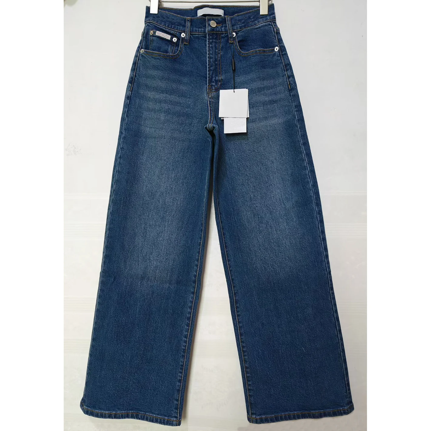

New Women's Wide Leg Elastic Denim Pants Spring Season Natural Waist Glueing Process Micro Stretch Letter Pattern