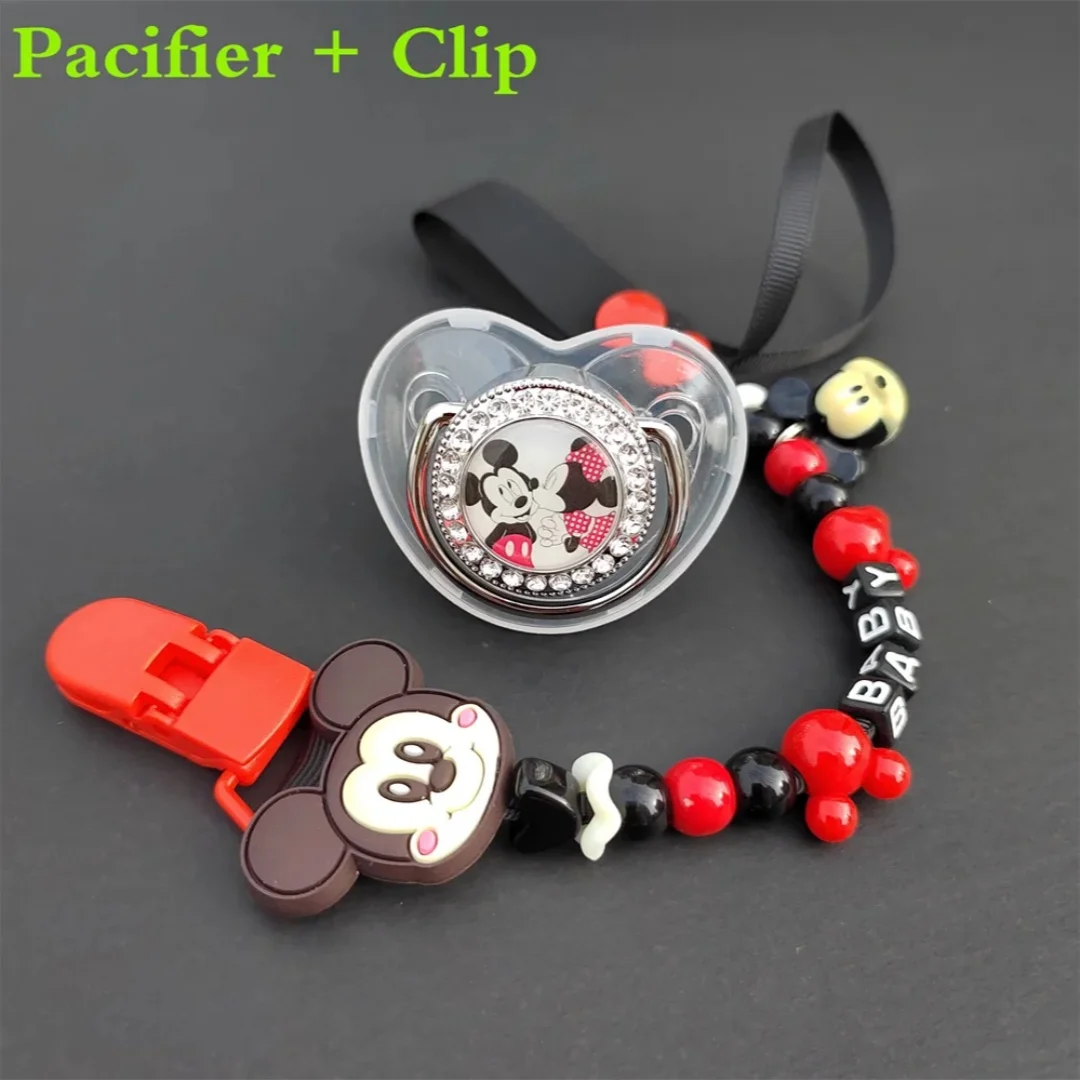 New Mickey Minnie Personalized baby pacifier chain clip Anime printed teaser holder silicone nipple Deluxe Baby Shower Gift0-24M