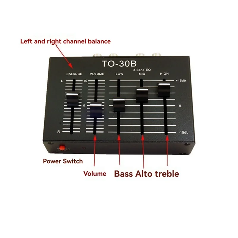 AA08-To-30B DC5V Audio estéreo EQ preamplificador equilibrado de tres bandas alto medio y bajo Control de volumen de equilibrio de Audio