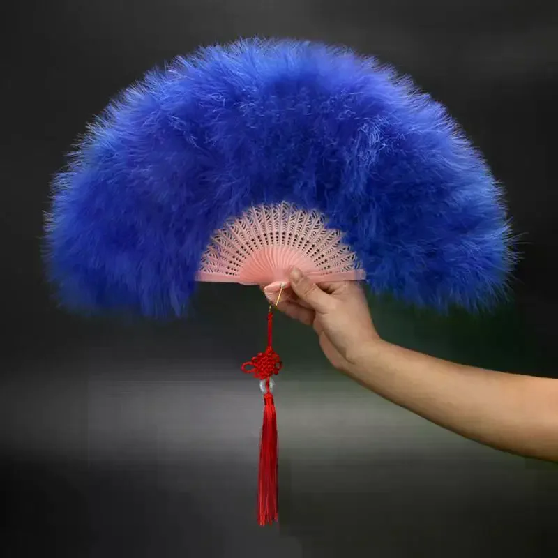 Chinese Handheld Feather Fan Colorful Traditional Wedding Folding Fan With Tassels Elegant Show Dance Fan Wedding Party Decor