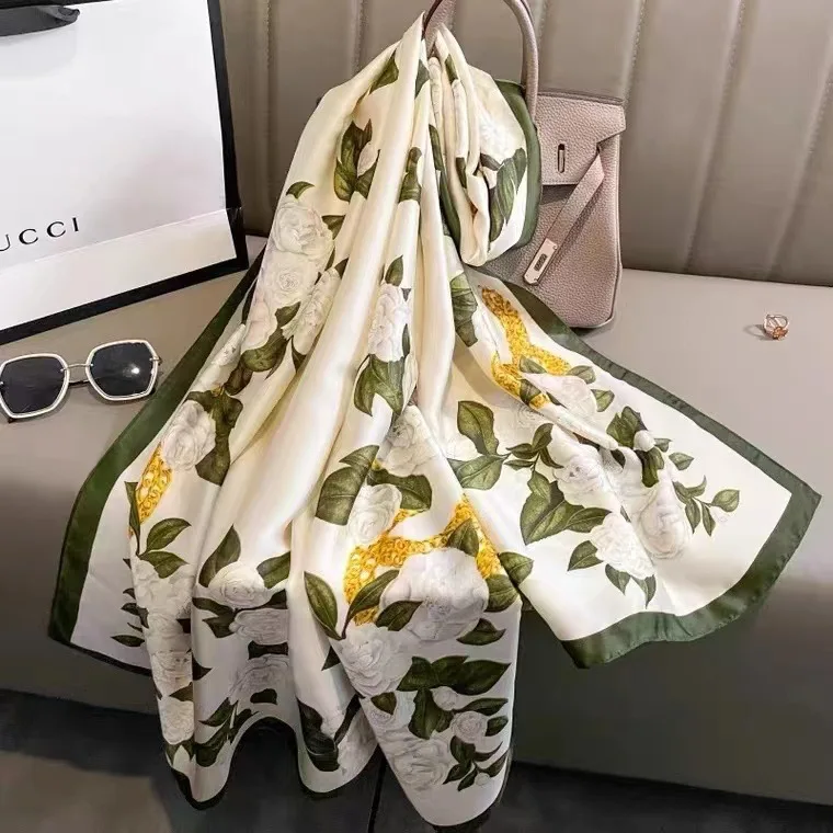 Flower Brocade Long Scarf Shawl Scarf Women's Decorative Versatile Shawl Sun Protection Beach Towel