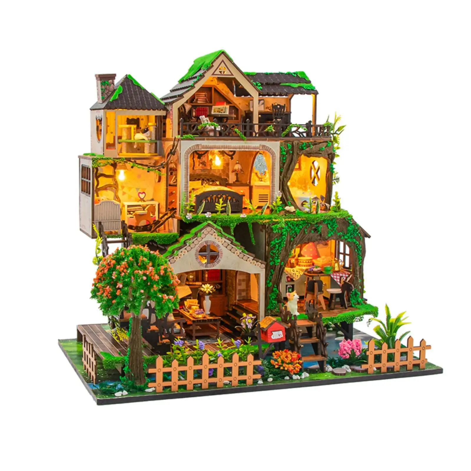 Detailed wooden miniature house craft kit, creative DIY dollhouse