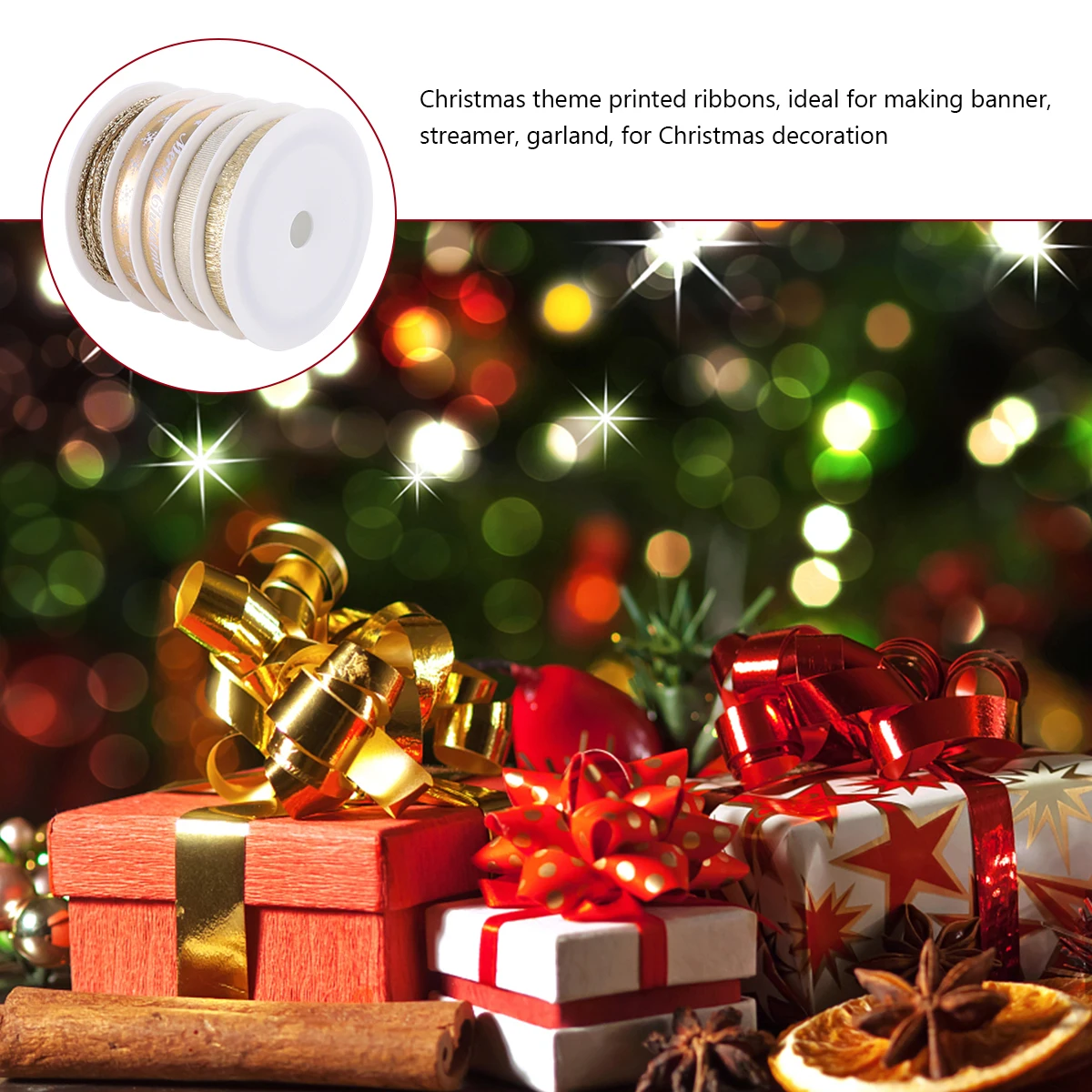 

5 Rolls 25M Christmas Printed Ribbon Pink For Gift Wrapping Diy Crafts Party Decorations Holiday Banner Streamer Garland