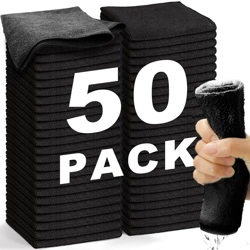 

1/50 шт., утолщенные полотенца из микрофибры для чистки автомобиля, мягкие быстросохнущие тряпки для протирания зеркал, домашние двухслойные чистящие салфетки