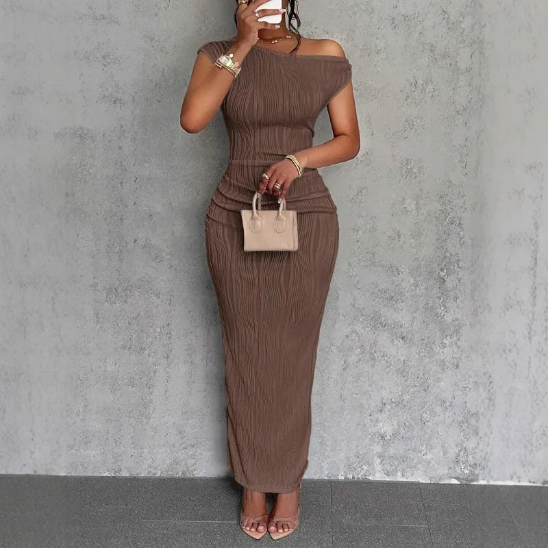 Bodycon Long Dress for Women Summer 2026 Sexy Asymmetrical Off-shoulder Sleeveless Fitted Vacation Dating and Fashion Dresses
