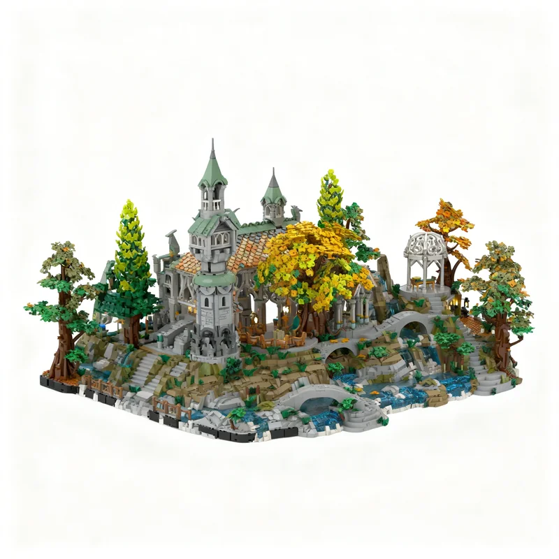 8119pcs MOC Rivendell Display Base Medieval Castle Model Building Blocks Home Decor Desk Shelf Accent Collector Gift For Adults