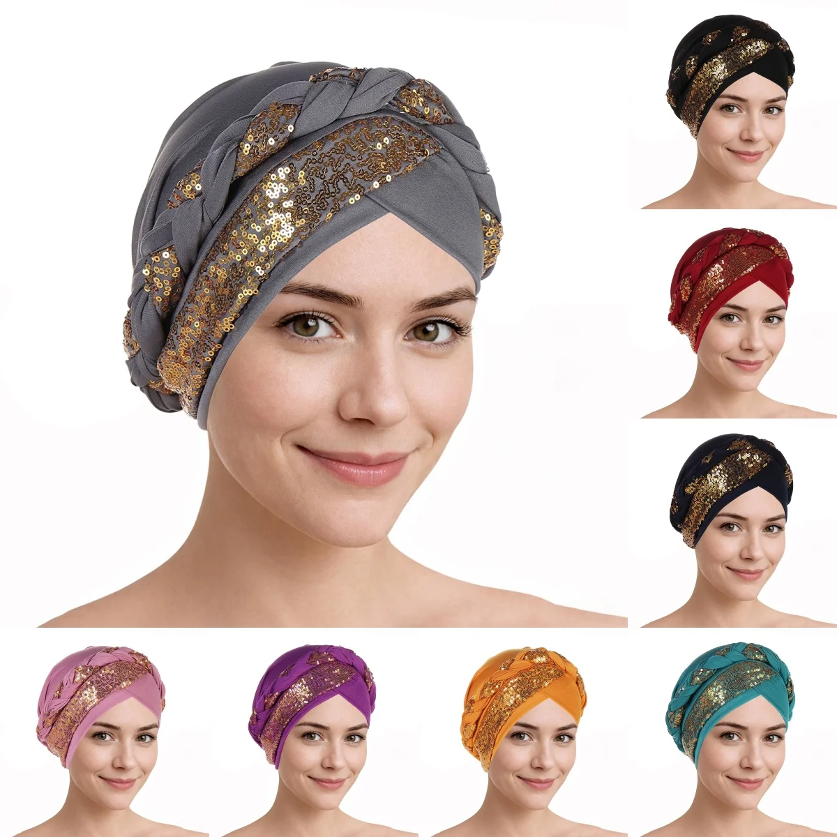 

Модная женская шапка-тюрбан с пайетками для мусульманок, головной убор для химиотерапии, платок для волос, шапочка-бини для женщин с выпадением волос