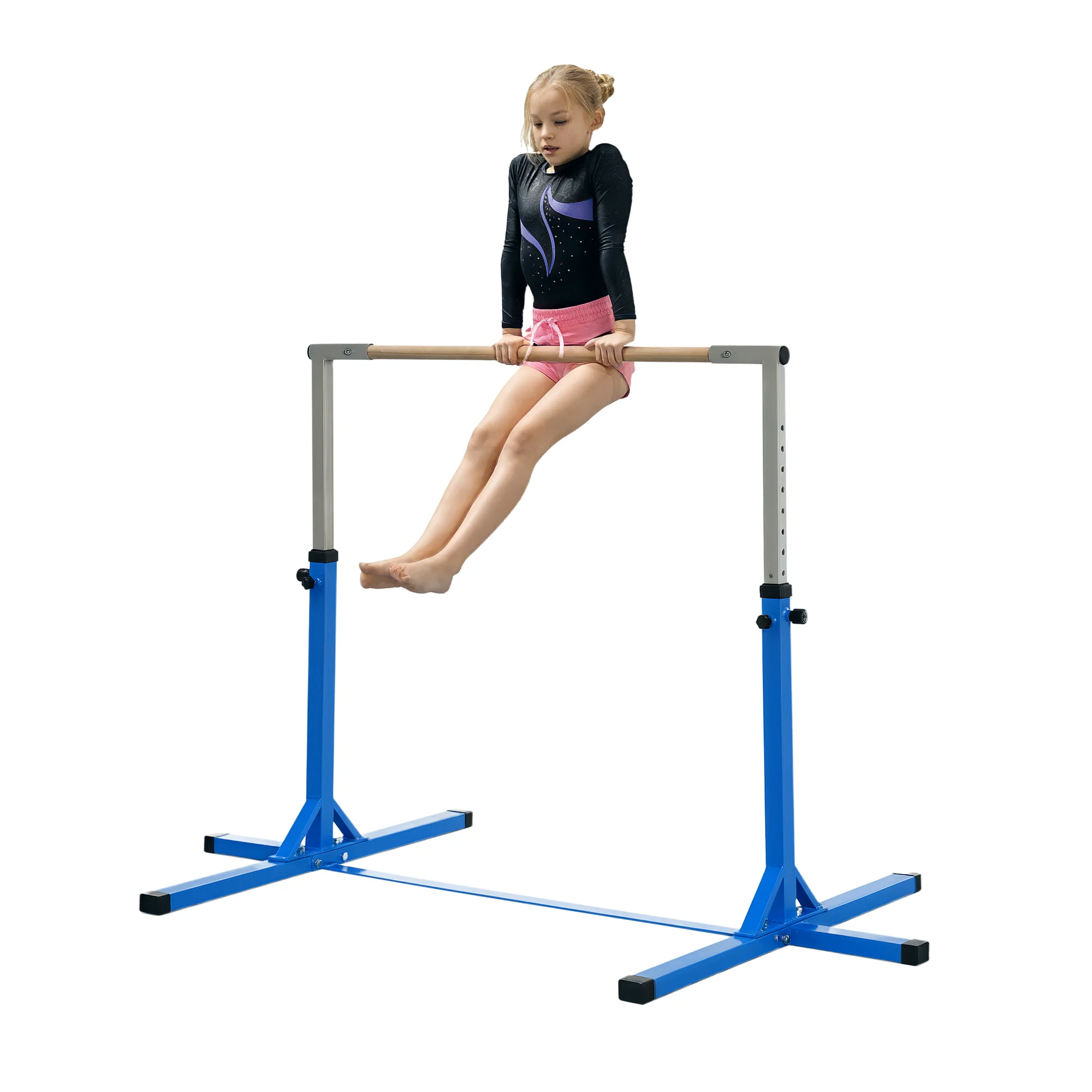 HOMCOM Barra de Gimnasia para Niños de +3 Años Barra de Entrenamiento Altura Ajustable 92-150 cm Carga 75 kg 194x121x150cm