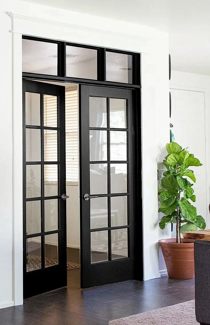 Customized Modern Double Doors Commercial Exterior Thermal Insulation Aluminum Casement Swing Glass Door with Grilled Design