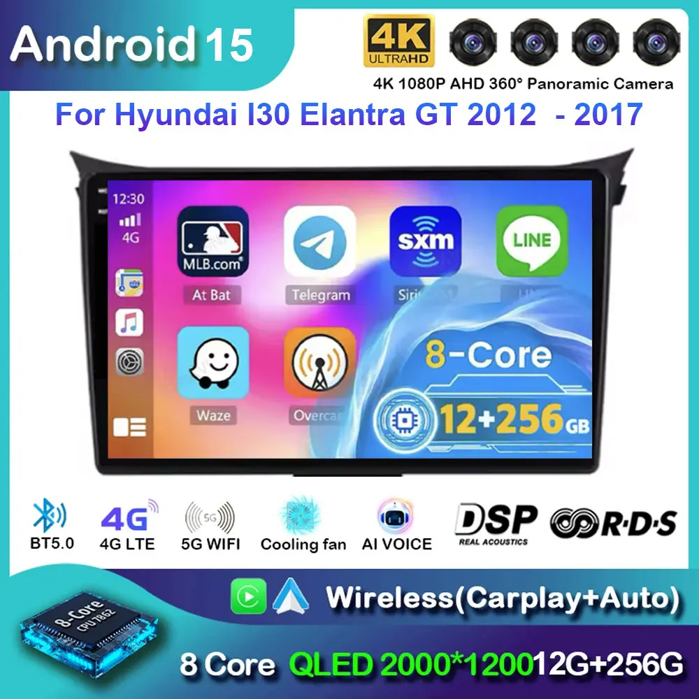 

Android 15 для Hyundai I30 Elantra GT 2012 2013 2014 2015-2017 Автомобильный радиоприемник Android Auto Мультимедийный видеоплеер Навигация GPS DVD