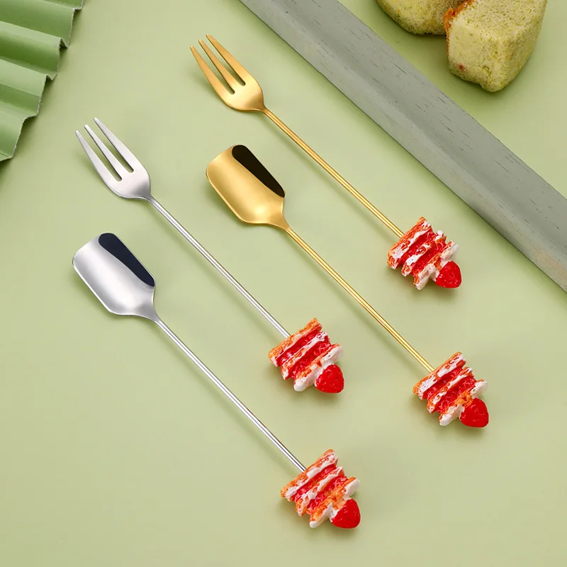 

Creative Stainless Steel Tea Spoon for Coffee Golden Fruit Cake Dessert Fruit Fork Teaspoon Mixing Scoop Kitchen Utensils