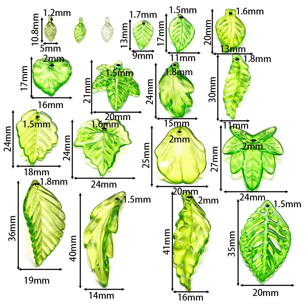 10/20/30/50/100pcs Acrylic Green Leaf Charms Leaves Beads Pendants for DIY Necklace Bracelet Earrings Jewelry Making Accessories - view 2