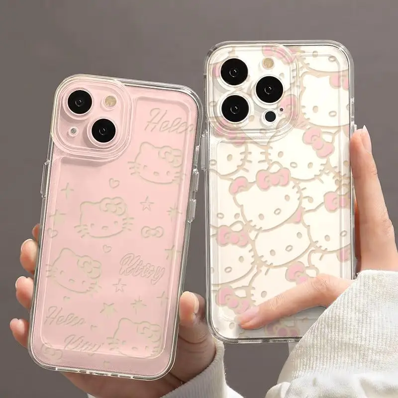 Original Pink Hello Kitty Phone Case For Samsung S24 S23 S22 S21 S20 S10 FE Note 20 10 Plus Ultra Lite 5G Clear Soft TPU Cover