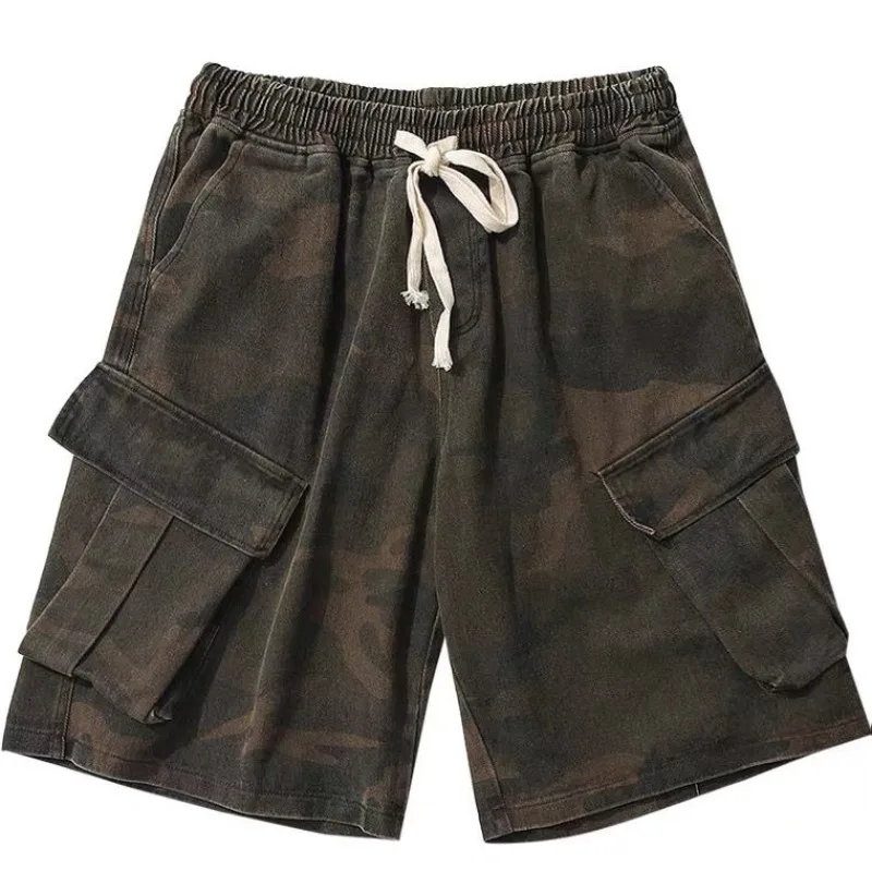 Oversize Men Vintage Camouflage Cargo Shorts Harajuku Streetwear Male New Summer Fashion Sports Casual Knee Lenght Short Pants