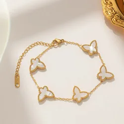 High Quality Gold Plated Stainless Steel Butterfly Insect Bracelet Classic for Women Girls Fashion Party Wedding Jewelry Clover