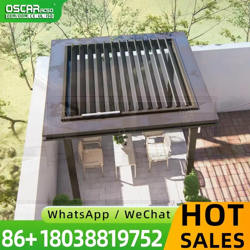 Motorized Retractable Aluminum Louvre Roof with Screen Blinds Weatherproof Pergola for Outdoor Patio Gardens pergola