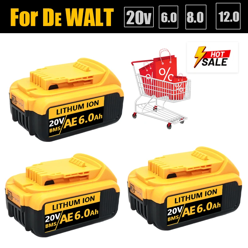 DCB200 20V 12.0Ah Lithium Replacement Battery For Dewalt 18V DCB184 DCB200 DCB182 DCB180 DCB181 DCB182 DCB201 DCB206