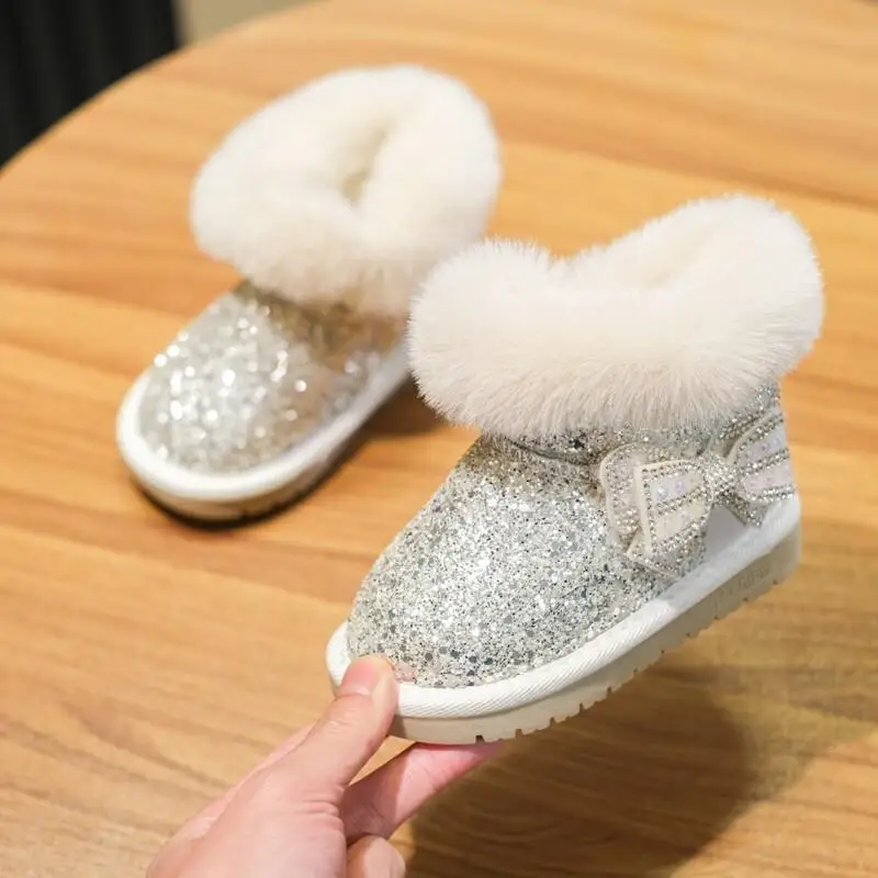 

Hot Thicken Girls Snow Boots 2025 Winter New Children Snow Boots Fashion Princess Boots Warm Cotton Shoes Cute Kawaii New Style