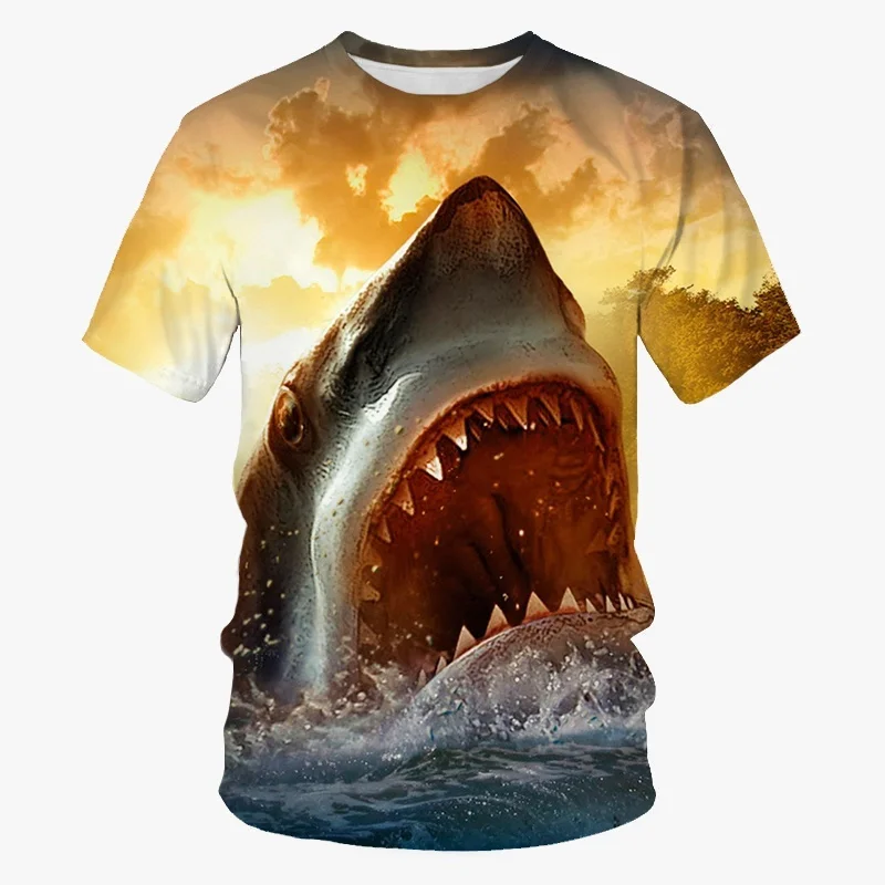 Hot Sale Shark T-shirt For Men Fashion 3D Printing Sea Animal Short-sleeved T Shirt Casual Round Neck Tops Street Tees Clothes