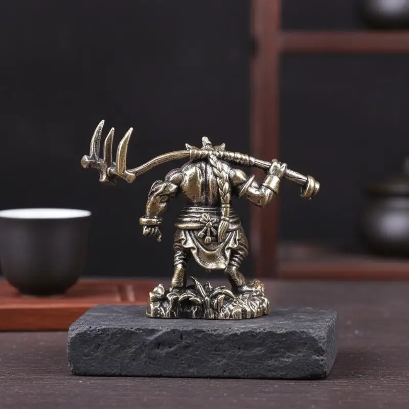 Brass Myth Pig Warrior Figurine Vintage Oriental Folklore Statue Desktop Ornament Tea Pet Collectible Craft Gift