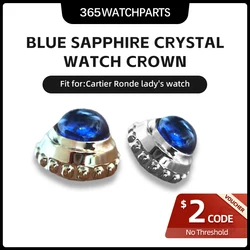 Blue Sapphire Crystal Steel Watch Crown for Cartier Ronde lady's Handle Automatic Watch Parts Tools