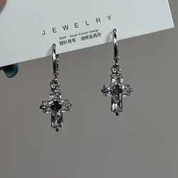 Korean Zircon Crystal Cross Earrings Women Drop Earrings for Gothic Punk Hip Hop Female Piercing Dangle Earrings Party Jewelry