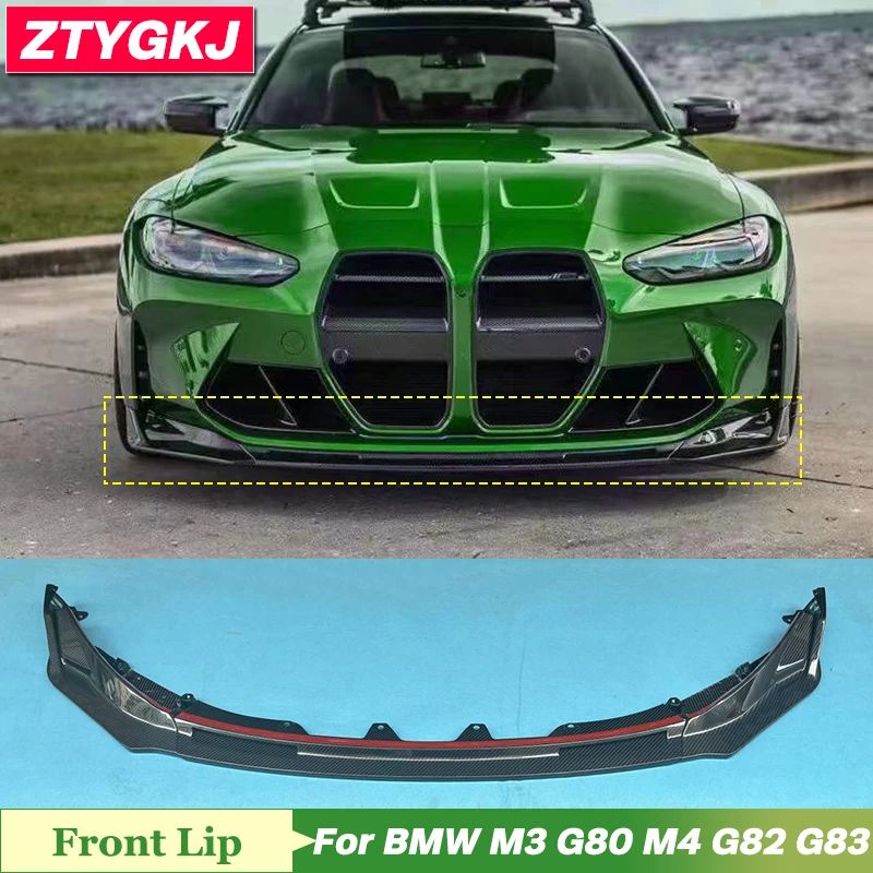 3 PCS  V Style Dry Carbon Fiber Material Front Bumper Lip Trims Splitters For BMW M3 G80 M4 G82 G83 Tuning 2021 Up