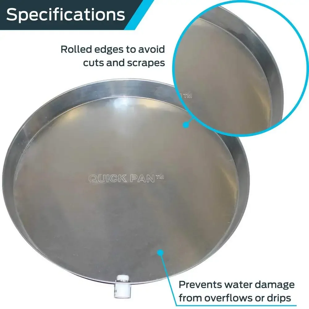 Aluminium Water Heater Pan Tray 28 Inch PVC Drain Fitting Sturdy Circular Design Overflow Prevention
