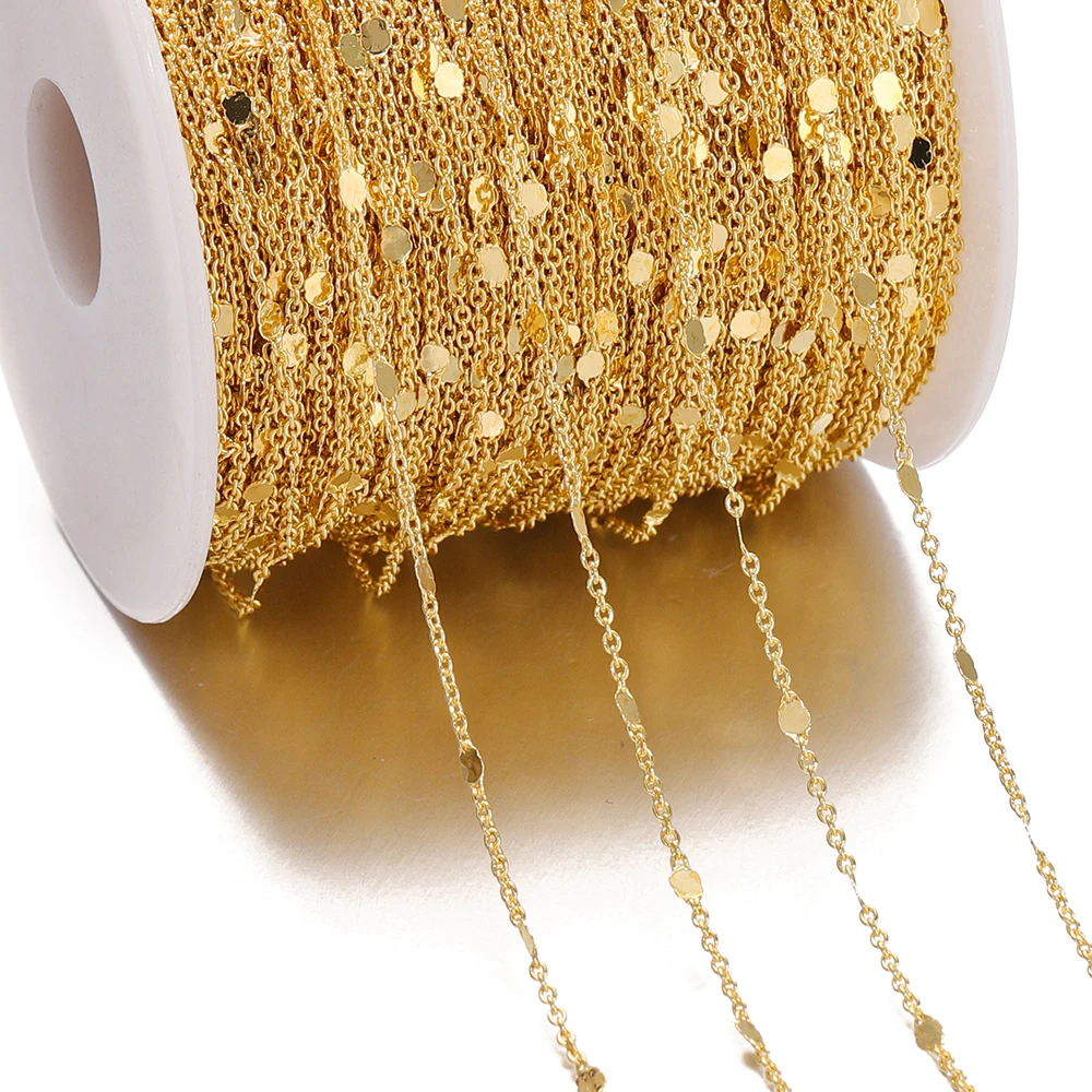 1/2Meters Sequins Chain Necklace Gold Silver Chain Metal Copper Cable Chains Findings Jewelry Making Components Craft DIY